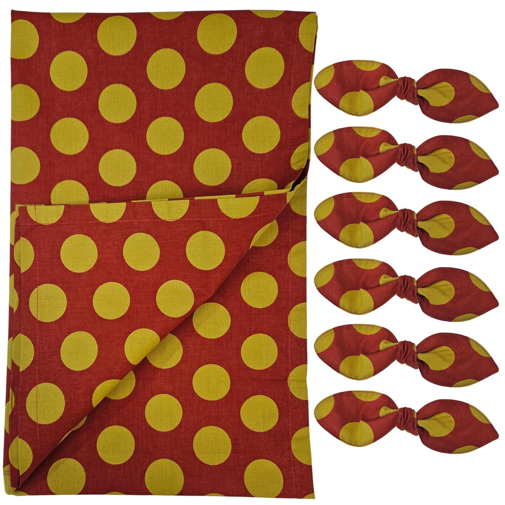 Maison Charlo | Table Runner & Ties Napkin Rings Kits Red & Gold Dot Polka for Christmas, Easter, Valentine's, Mother's Day-0