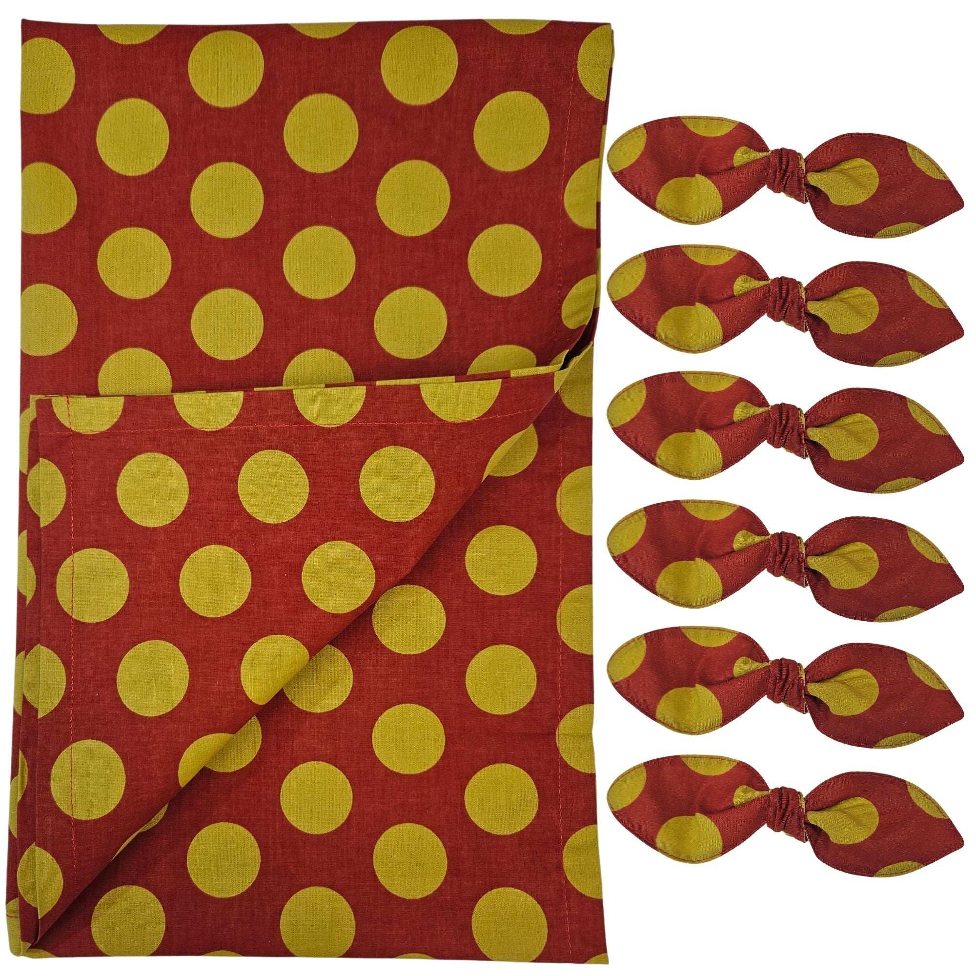 Maison Charlo | Table Runner & Ties Napkin Rings Kits Red & Gold Dot Polka for Christmas, Easter, Valentine's, Mother's Day-0
