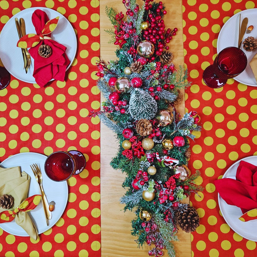 Maison Charlo | Table Runner & Ties Napkin Rings Kits Red & Gold Dot Polka for Christmas, Easter, Valentine's, Mother's Day-2