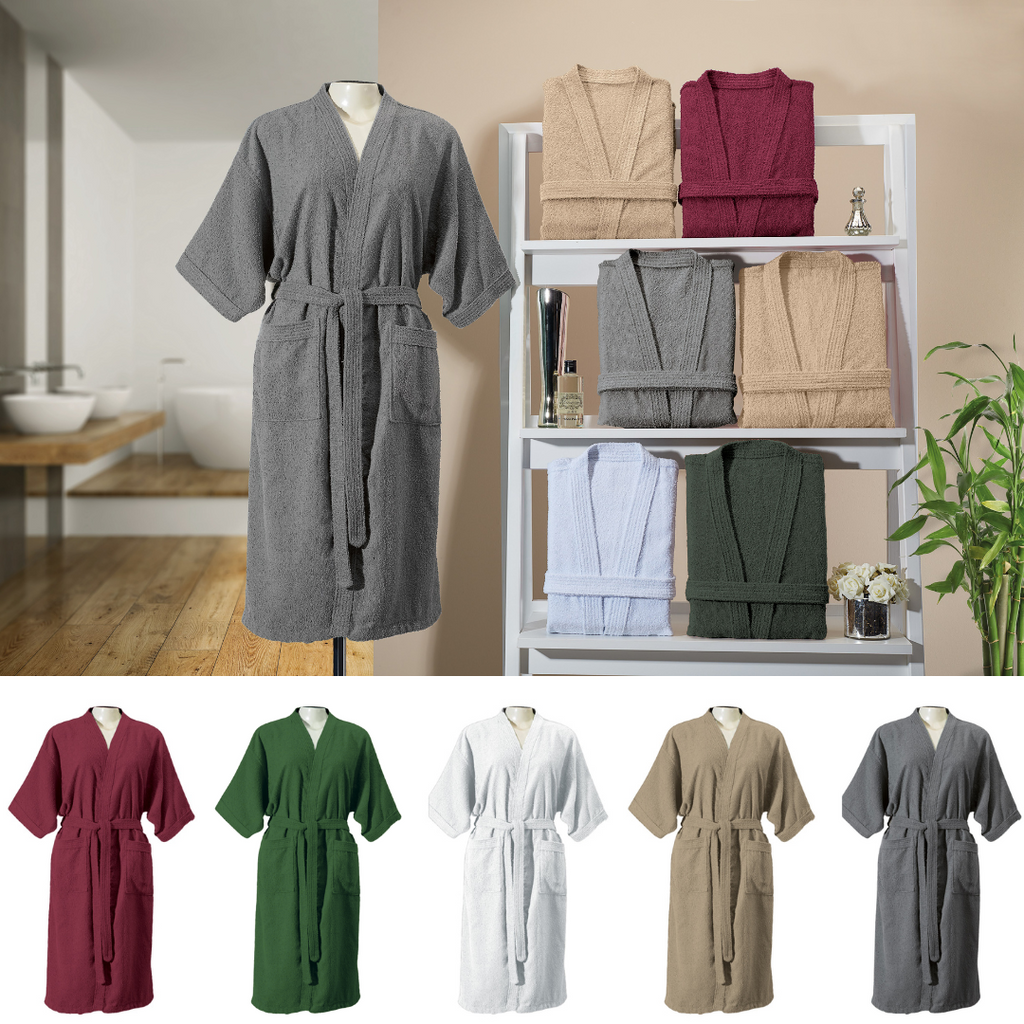 Adult Terry Cotton Bathrobe 39.4 x 21.3 in – 100% Cotton Soft Absorbent Robe One Size-0