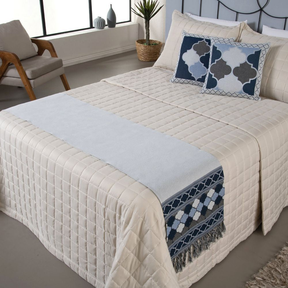 5-Piece King Bed Runner Set Greece Jacquard 94.5 x 15.7 in – Decorative Throw with Cushions