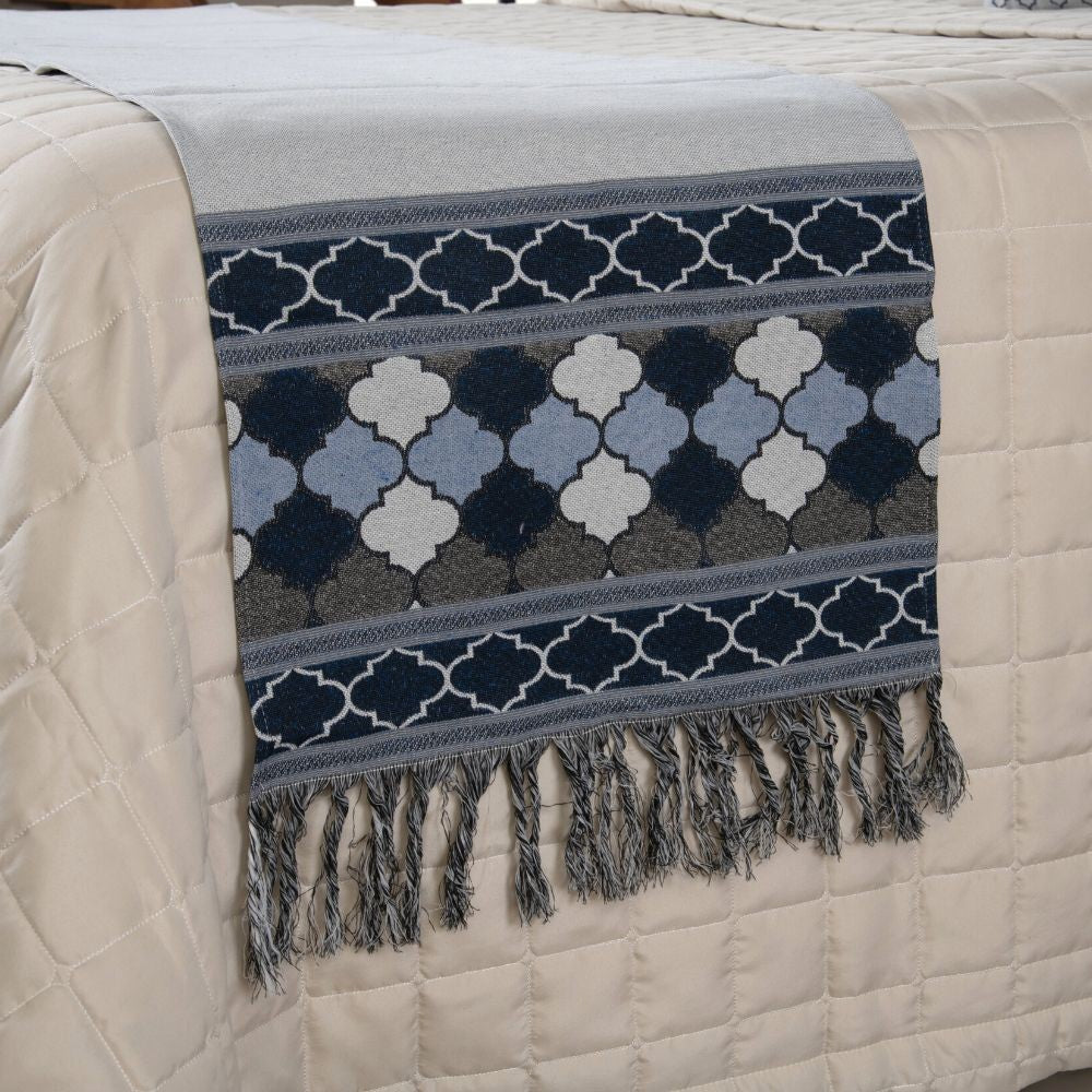5-Piece King Bed Runner Set Greece Jacquard 94.5 x 15.7 in – Decorative Throw with Cushions